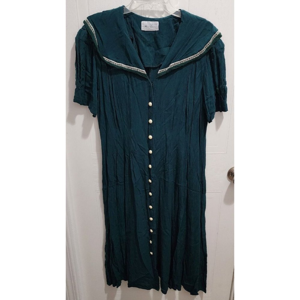 Miss Dorby Short Sleeve Button Front Dress Crinkle Fabric Teal Cottagecore Sz 2X